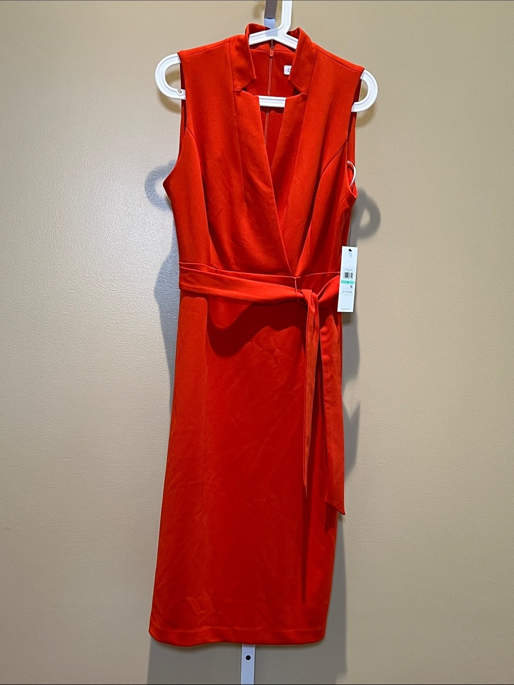 Calvin Klein Sleeveless Wrap Midi Dress in Vibrant Red - Picture 1 of 3